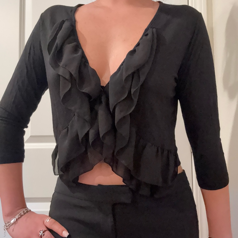 August Silk Black Ruffled Blouse